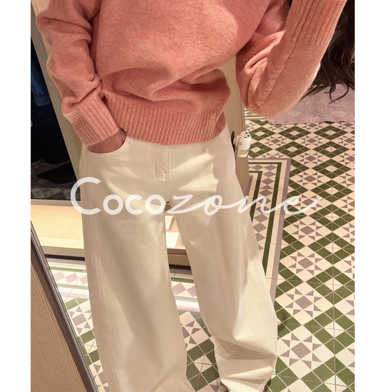 COCO ZONE 刘 一一 “香蕉白牛”水洗侧缝线香蕉裤牛仔裤 CD2A3065