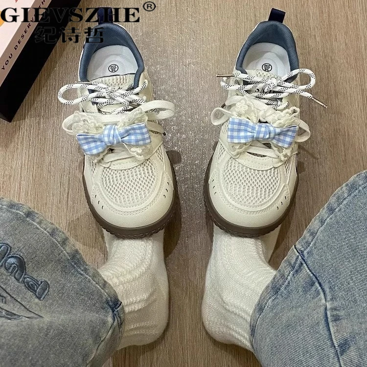 纪诗哲小白鞋子网面透气运动休闲板鞋女秋季新款时尚百搭防滑板鞋