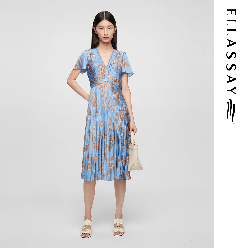 【晨粉专享】歌力思25夏季新款倒三角腰线法式连衣裙女EWE361Y16100