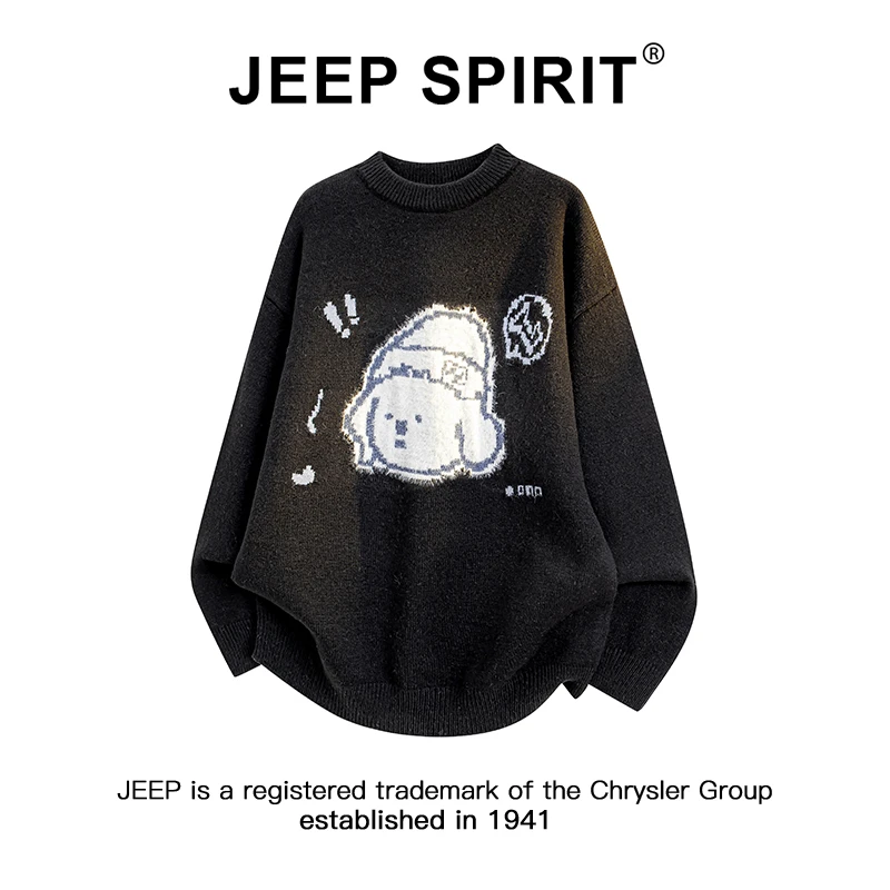 JEEPSPIRIT吉普趣味提花小狗针织毛衣男女秋冬宽松慵懒风情侣上衣