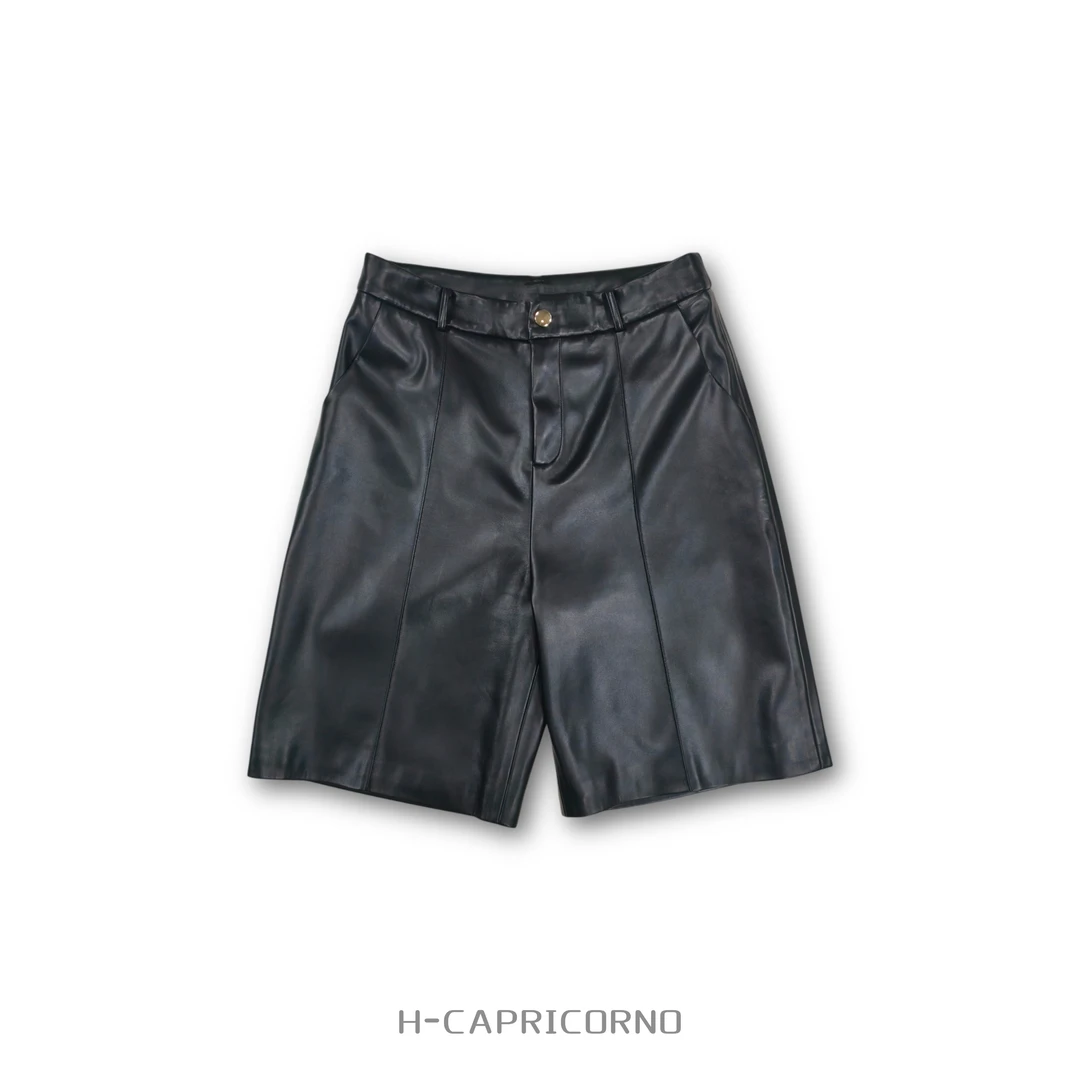 H-CAPRICORNO绵羊皮皮裤真皮短裤高腰设计感百慕皮短裤