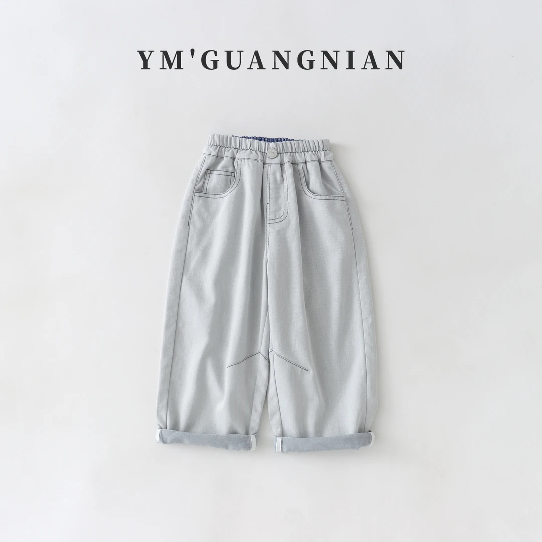 【幼棉光年】夏款时尚纯色重工韩版潮流品牌百搭男童牛仔裤6211219