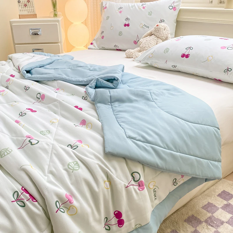 可水洗夏凉被小清新空调被可机洗夏天薄被子宿舍水洗棉印花亲肤被