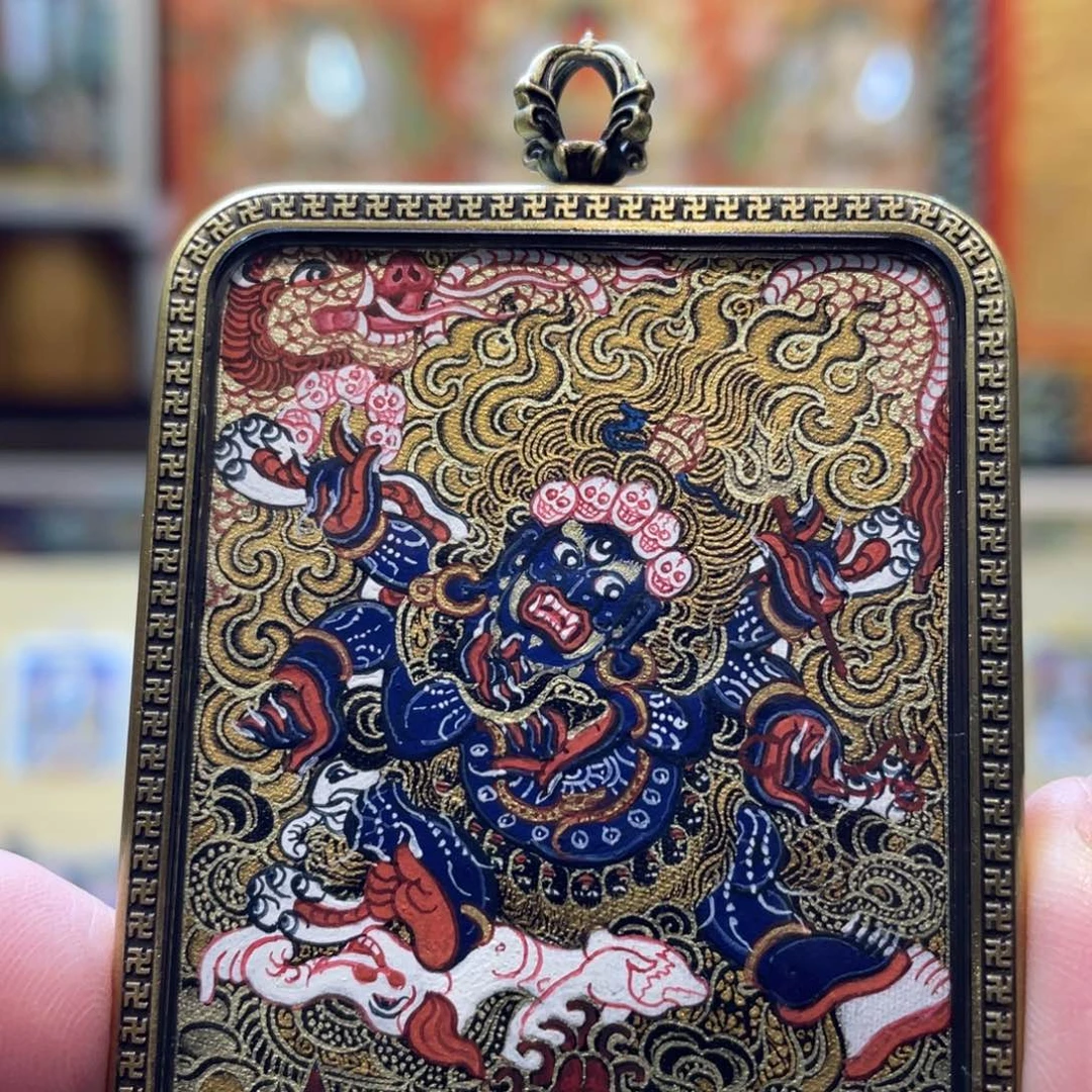 吊坠热贡纯手绘唐卡大黑天