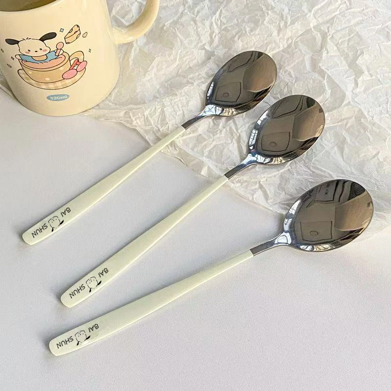 高颜值不锈钢帕恰狗韩式勺家用精致长柄吃饭调羹勺拌饭勺3支装