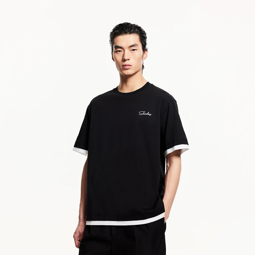 【凉感】杰克琼斯夏季新款百搭休闲舒适假两件宽松圆领短袖T恤男