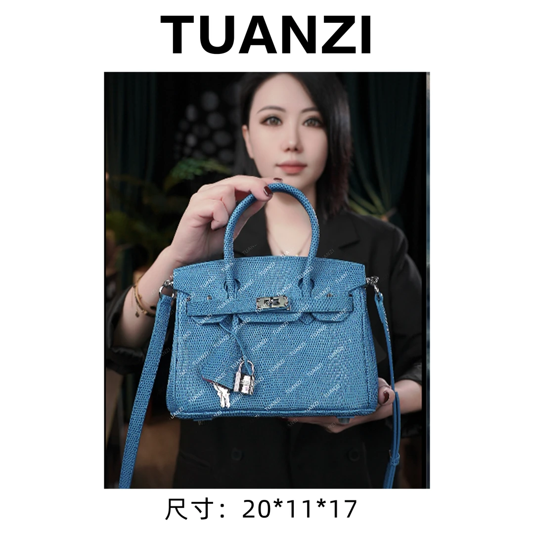 『高端玩家』大马经典铂20头层蜥蜴纹牛皮女包 XKY-2843-坦桑尼亚蓝