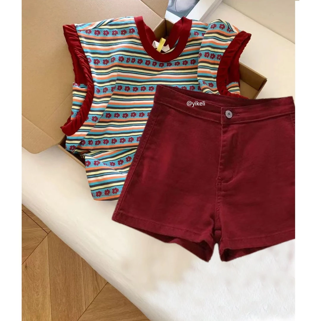 今年流行一整套女2025夏季新款潮流印花短袖显瘦高腰短裤两件套