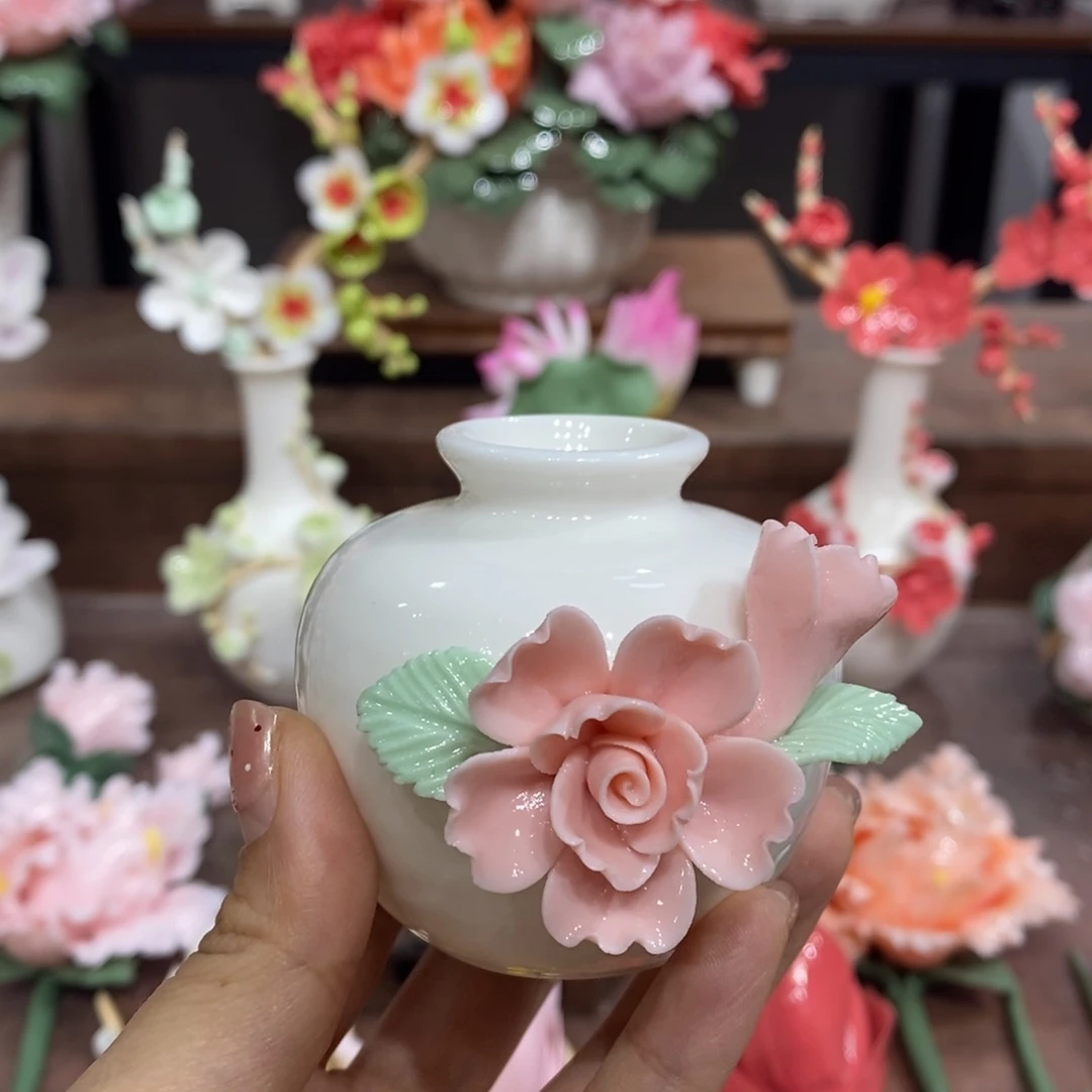 摆件陶瓷手工花摆件