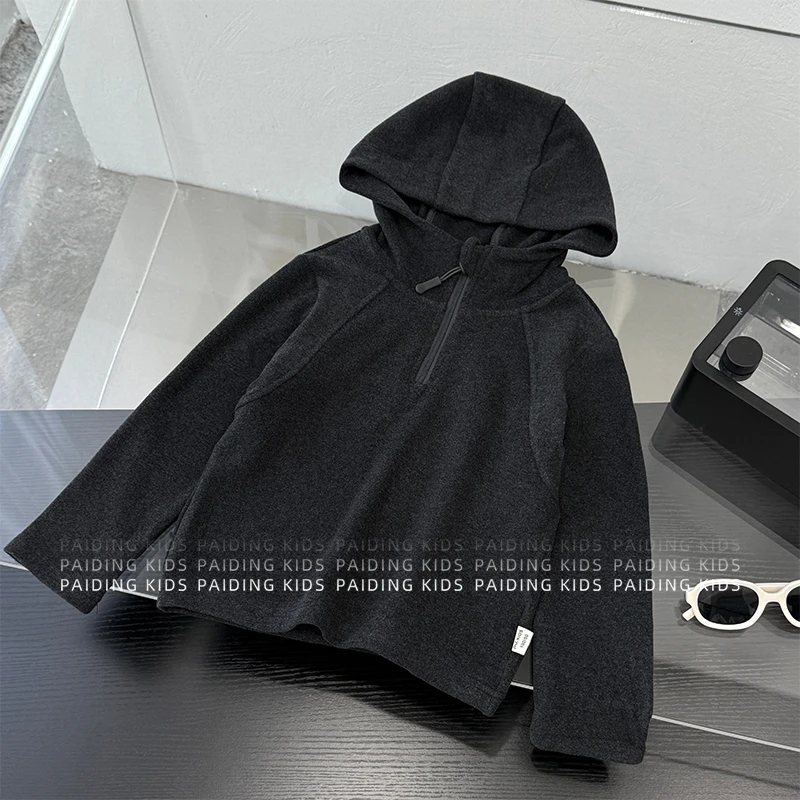 春秋装儿童韩版时尚纯色休闲风百搭两色连帽长袖T恤HCXZ4568-QQ1