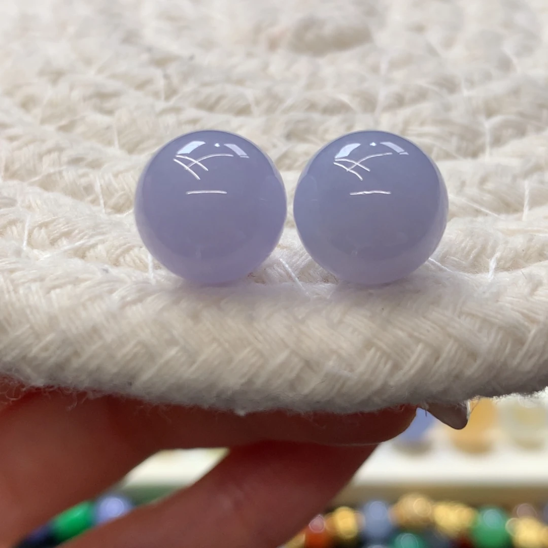 定制翡翠未镶嵌 毛货抛光定制 粉紫对珠 均卡10.8