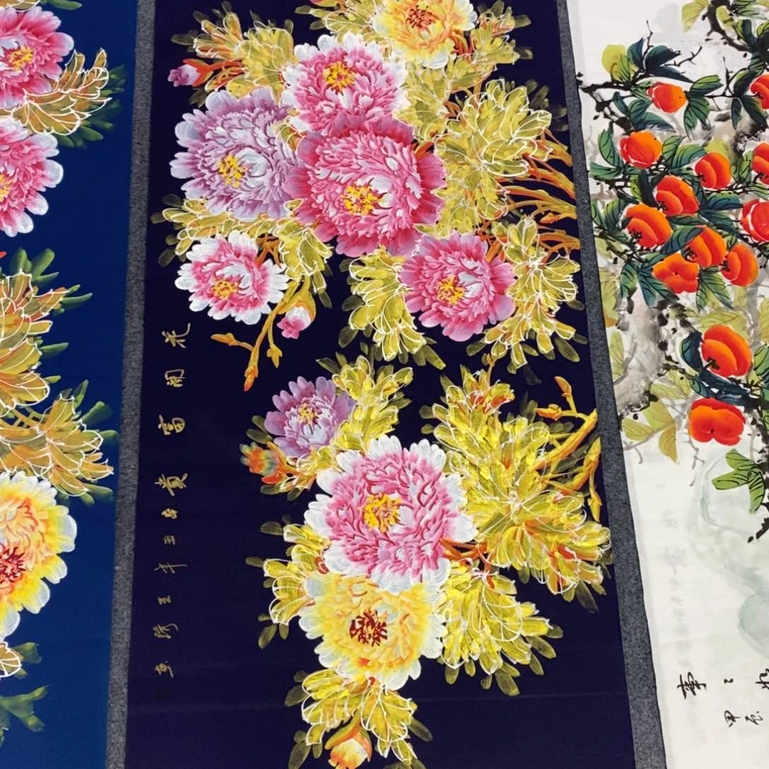 国画保****窗尺寸140✖️70四尺精品金叶牡丹