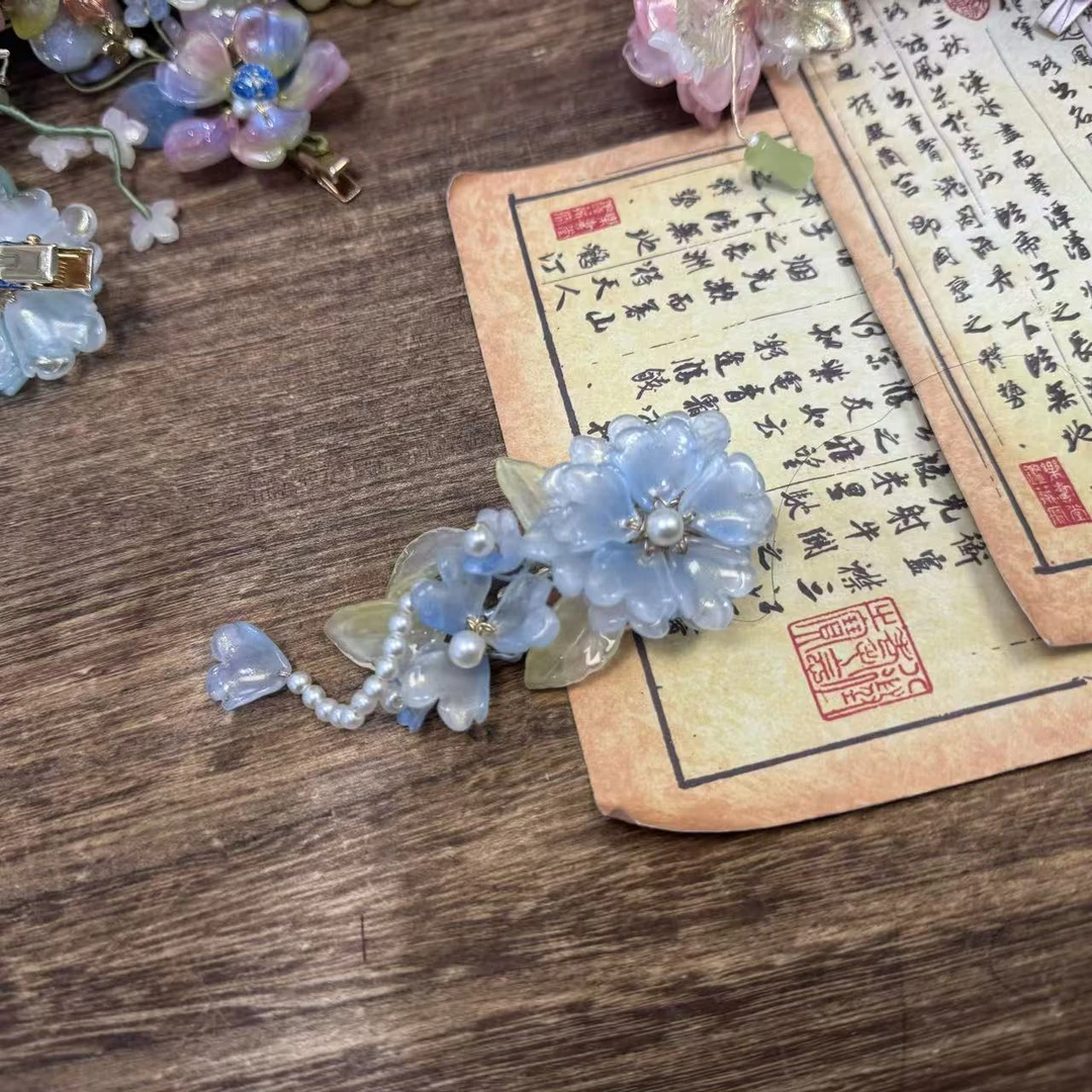 仿珍珠蓝发夹。前尘梦古风汉服配饰