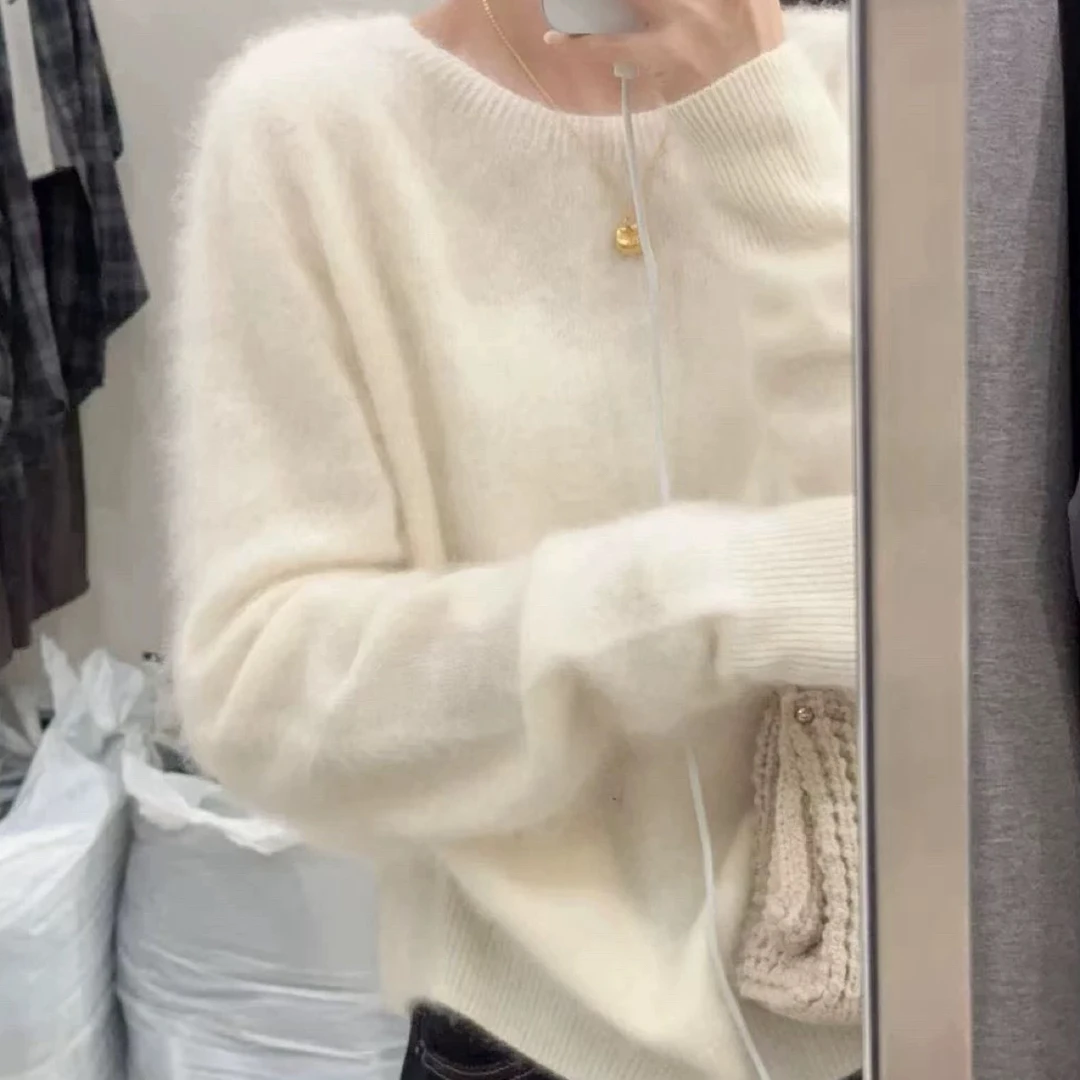 Coco  重磅拉绒羊绒长袖毛衣