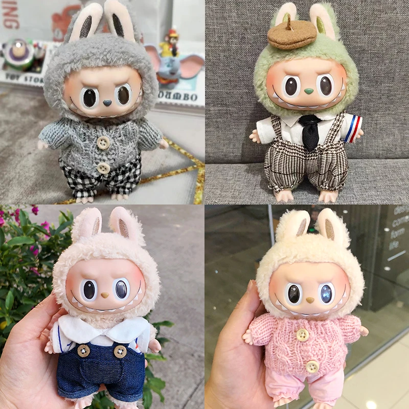 Labubu新款马卡龙挂件小衣服拉布布搪胶公仔服装玩偶娃衣
