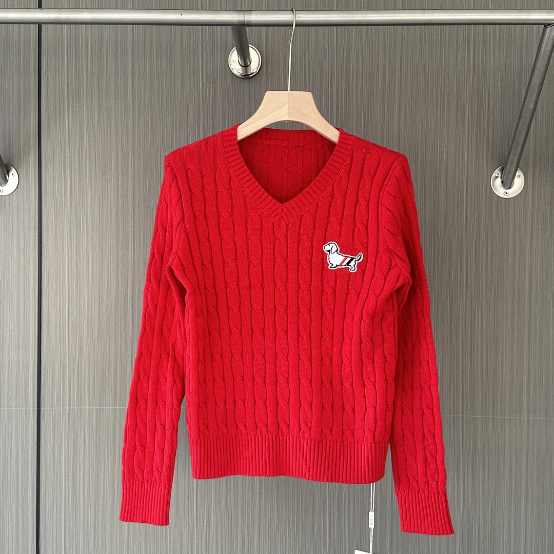 《妞妞》V领百搭针织衫红色新款气质高级感123066-2
