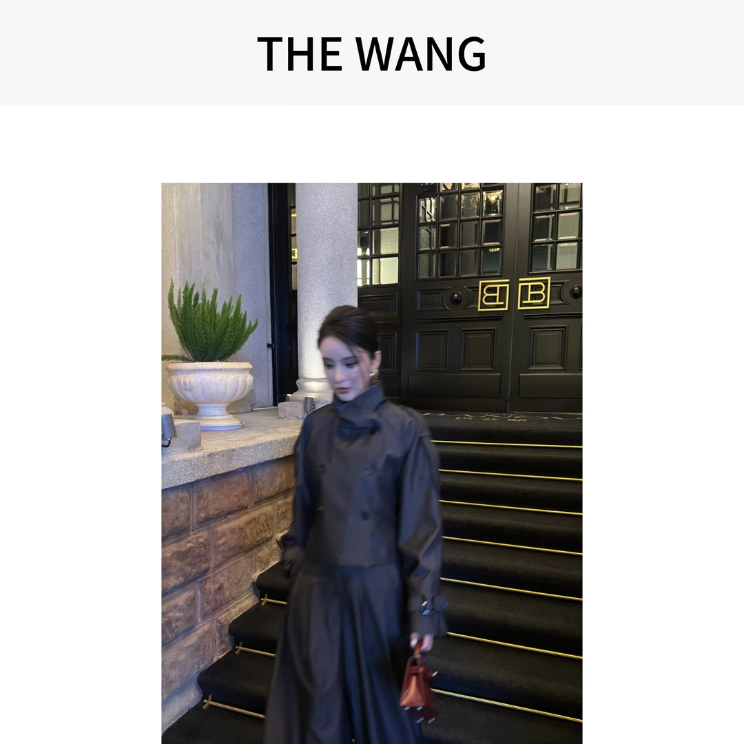 THE WANG 黑银香氛 复古小众设计感双排扣套装