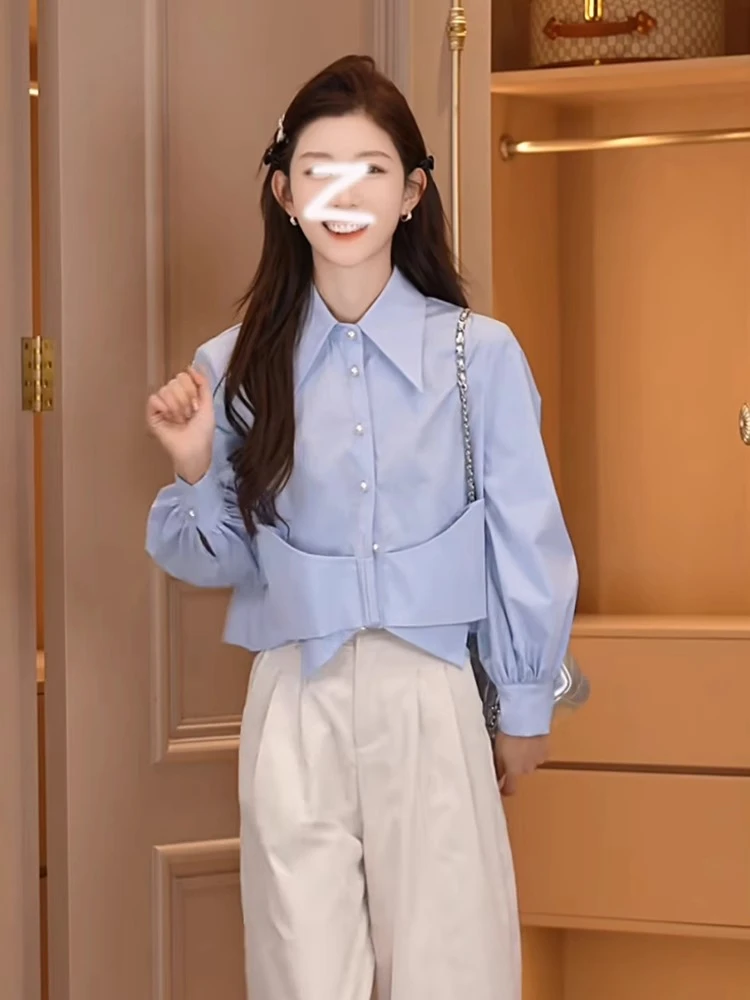 多娜女装同款拼接蝴蝶结衬衫女春季韩系减龄小香风高级感百搭上衣