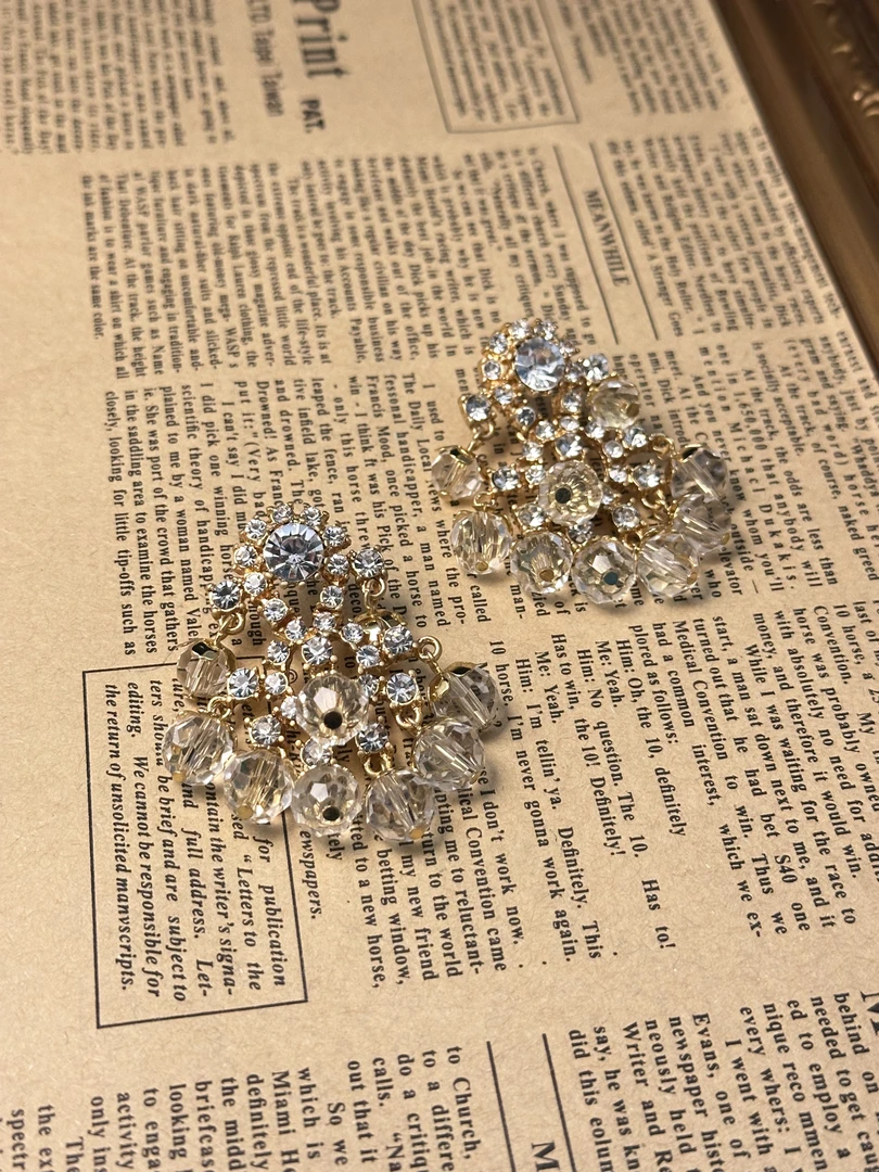 铜合金仿水晶耳饰 中古镀金仿水晶流苏耳饰 E488