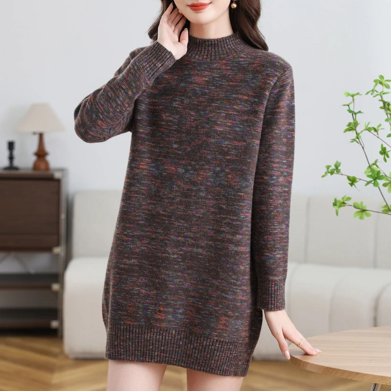 中长款毛衣女2025秋冬季半高领直筒显瘦打底衫小个子遮屁股