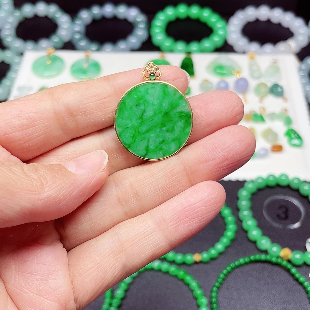 翡翠18K金镶嵌手链天然缅甸翡翠A货卡25.8-2.3