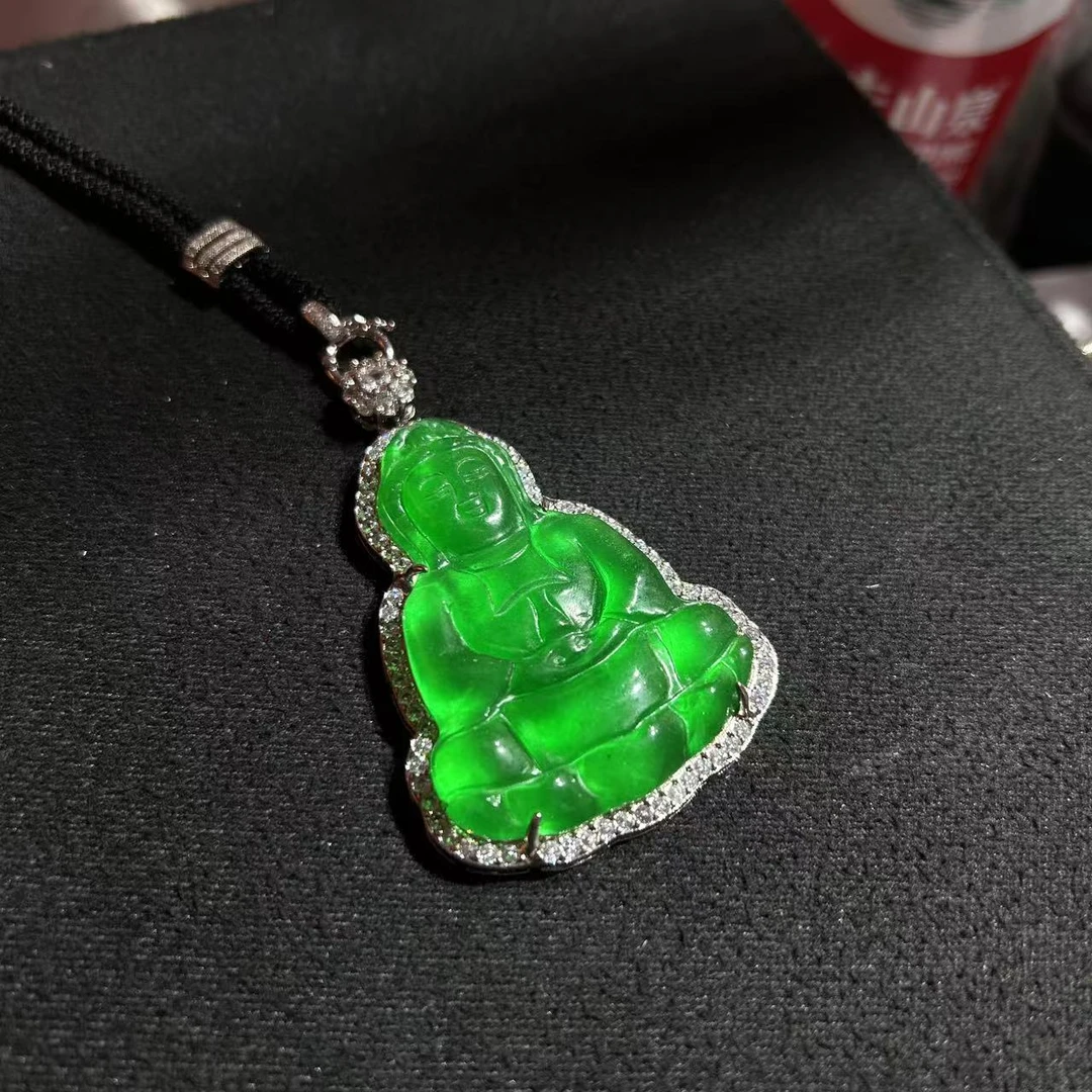 精美气质简约18k金绿观音翡翠吊坠