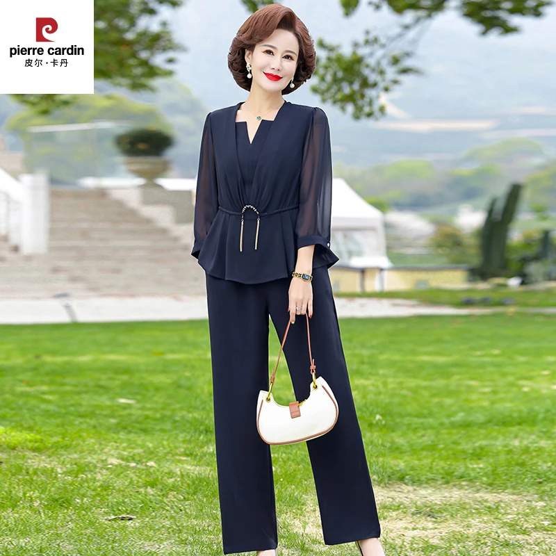 皮尔卡丹妈妈夏装时尚套装2025新款洋气质中老年女装春夏季高贵雪