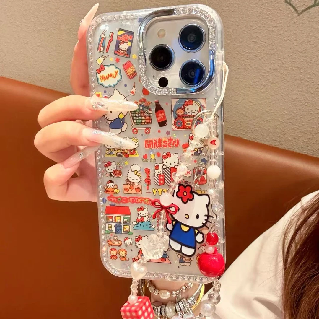 【自带相机保护按键】日系kitty适用苹果15promax手机壳16/14闪钻13