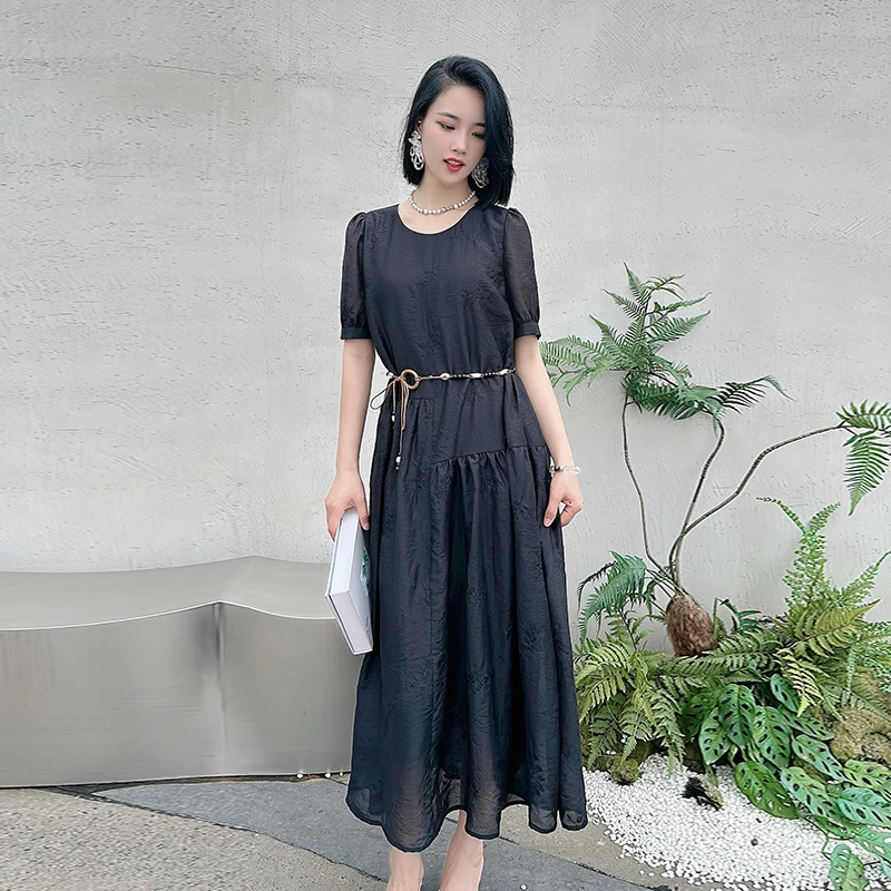 【小云总专享】莱赛尔刺绣连衣裙法师收腰仙女裙561036