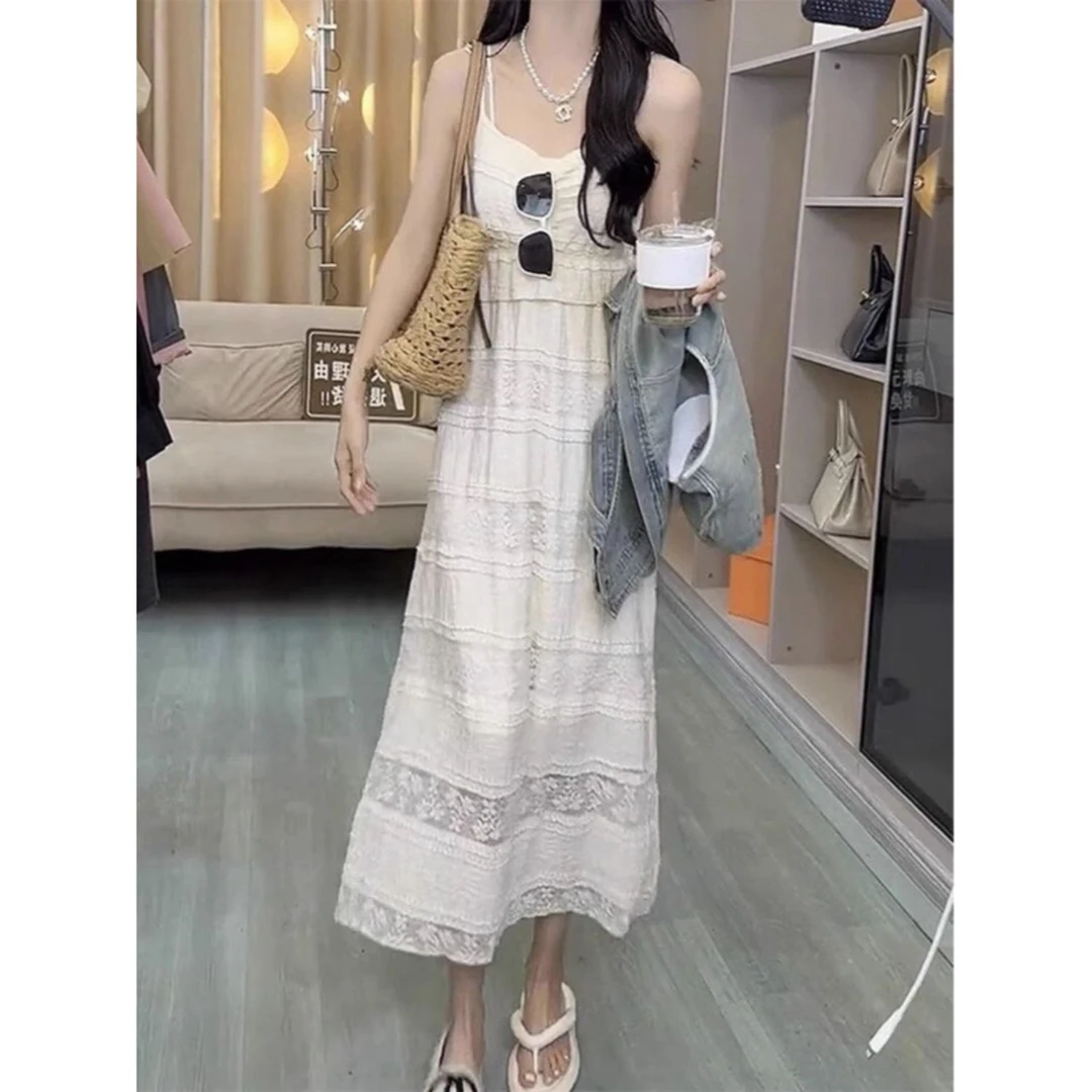 哥弟阿玛施正品2025年夏季高级长款新款连衣裙外穿气质薄款无袖牛