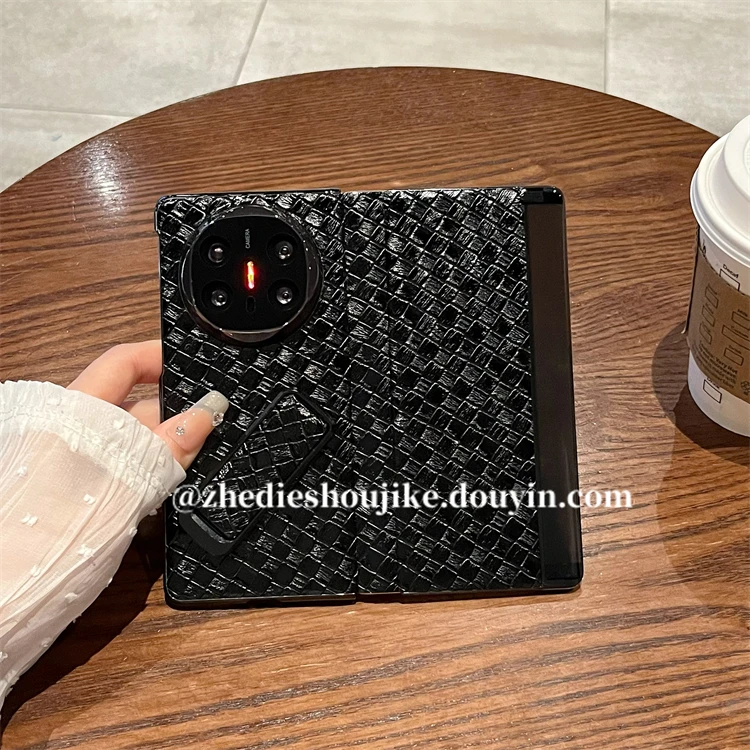 适用华为MateX6手机壳编织纹腕带支架MateX5全包翻盖皮套x5典藏版