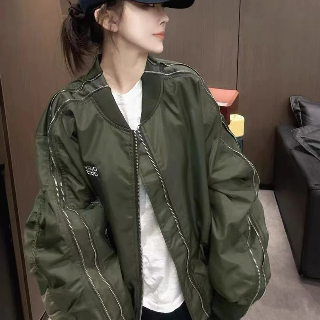 2025秋季新品韩版美式复古拉链工装风小夹克飞行员外套夹棉棒球服