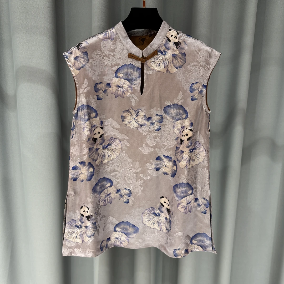 【熊猫抱荷】紫色马甲新中式复古时尚老钱风日常夏季新款薄款