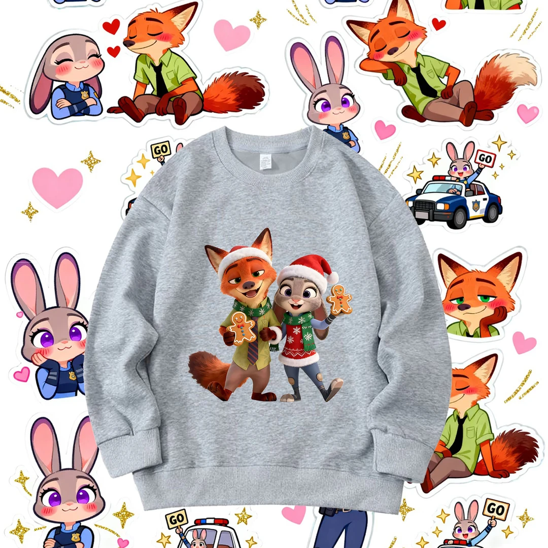 秋冬新款童装圣诞卫衣疯狂动物城尼克狐尼克圆领中小儿童加绒上衣