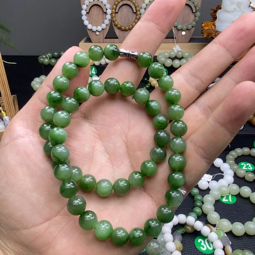 和田玉（碧玉）手链未镶嵌卡10妈妈链