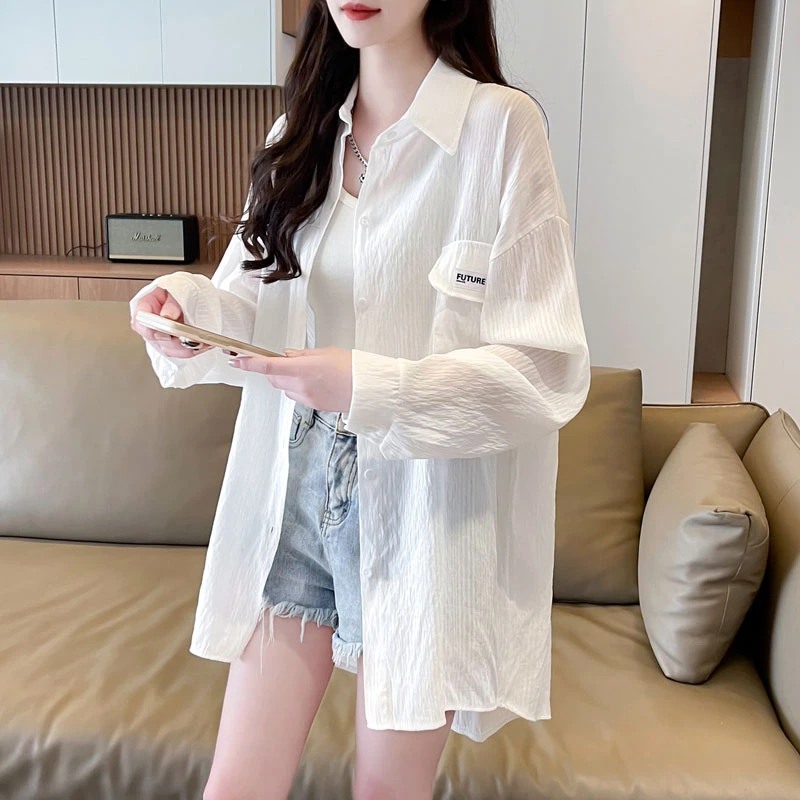 冰丝雪纺轻薄衬衫防晒衣女夏季2025新款韩版大码小个子防晒服外套