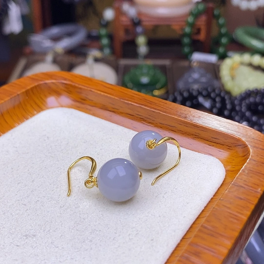 和田玉未镶嵌颈饰浓烟紫耳坠银镶