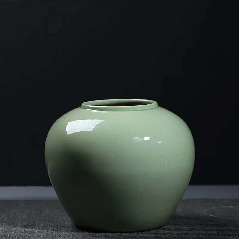 景德镇竖纹艺术陶瓷仿真花做旧款陶瓷瓶