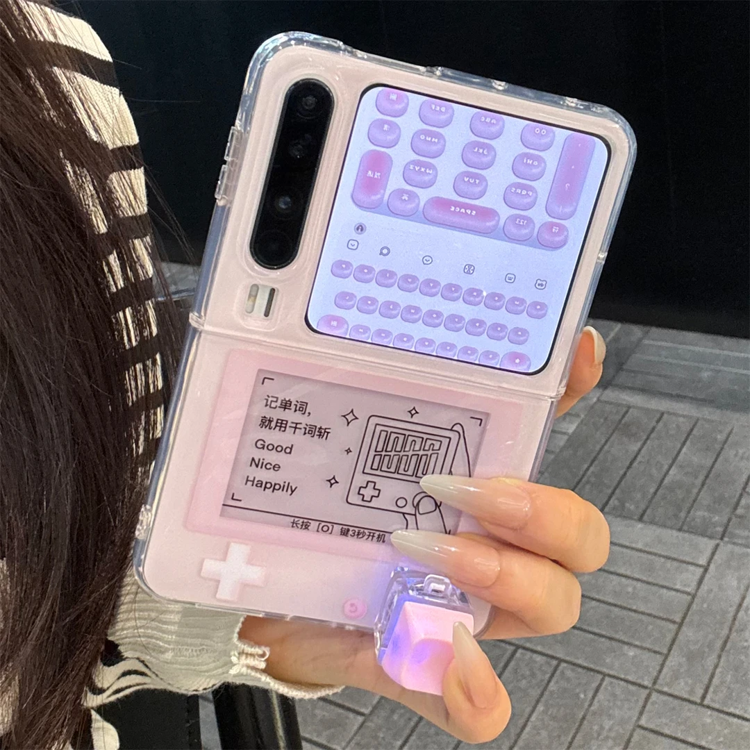 适用华为purax典藏版折叠屏手机壳PuraX创意蓝粉文字立体发光按键