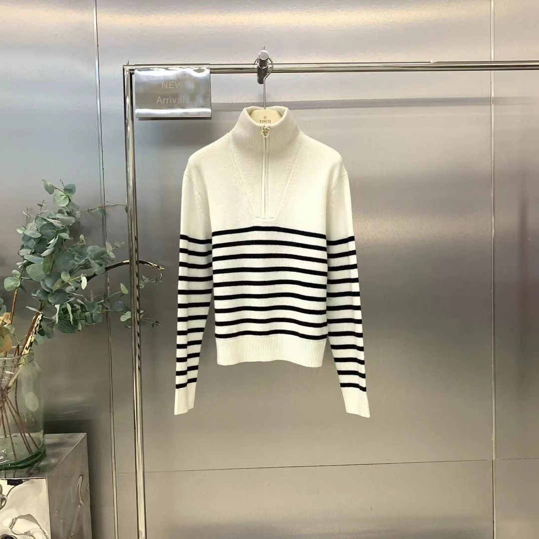 TISUO/绨索半拉链条纹羊衫 TS218802