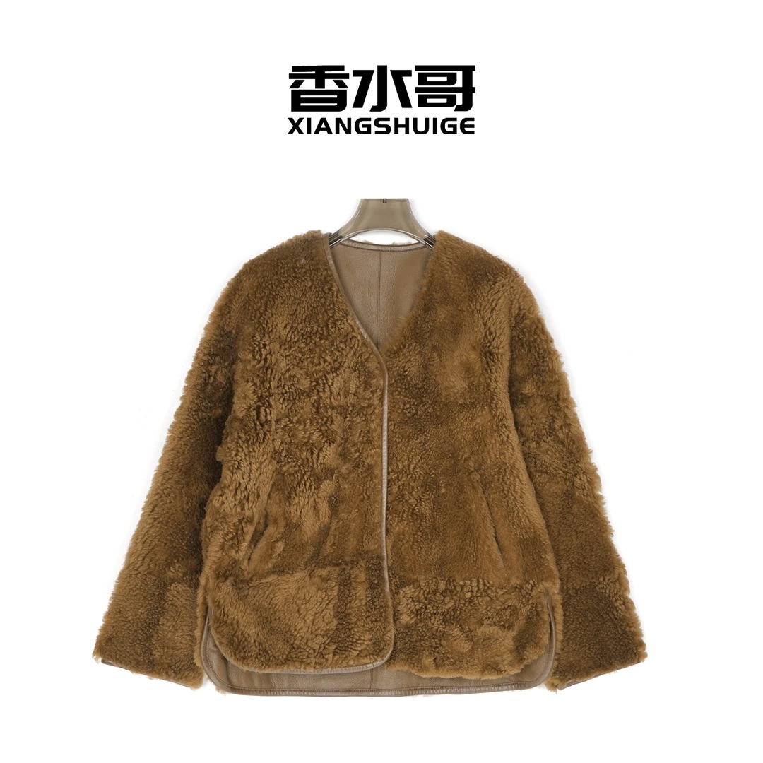 2026女士春季新品轻奢时尚拉贡无涂皮毛一体大衣外套