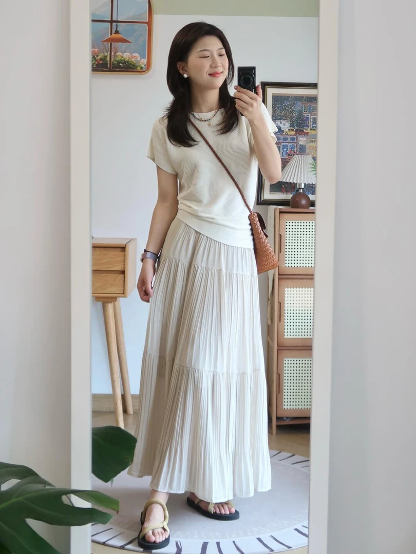 【星月温柔】高级感法式温柔优雅短袖T恤上衣松紧腰长款半身裙套装