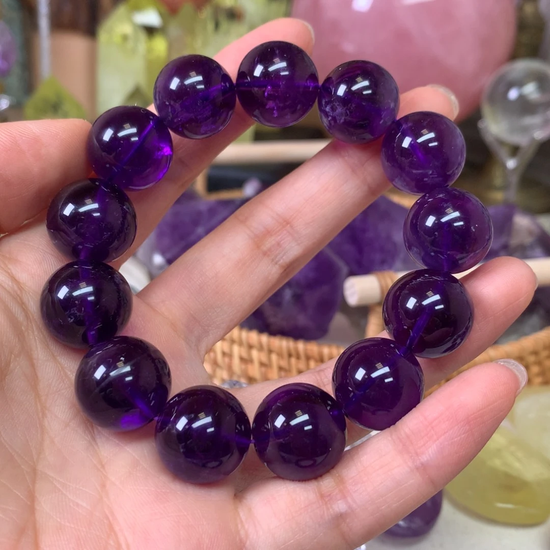 水晶珠宝半成品未镶嵌乌拉圭紫水晶手链17毫米左右