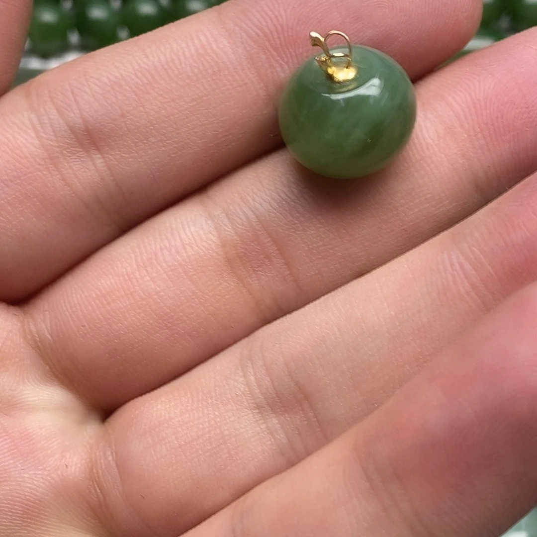 和田玉（碧玉）18K金镶嵌吊坠(不含链)