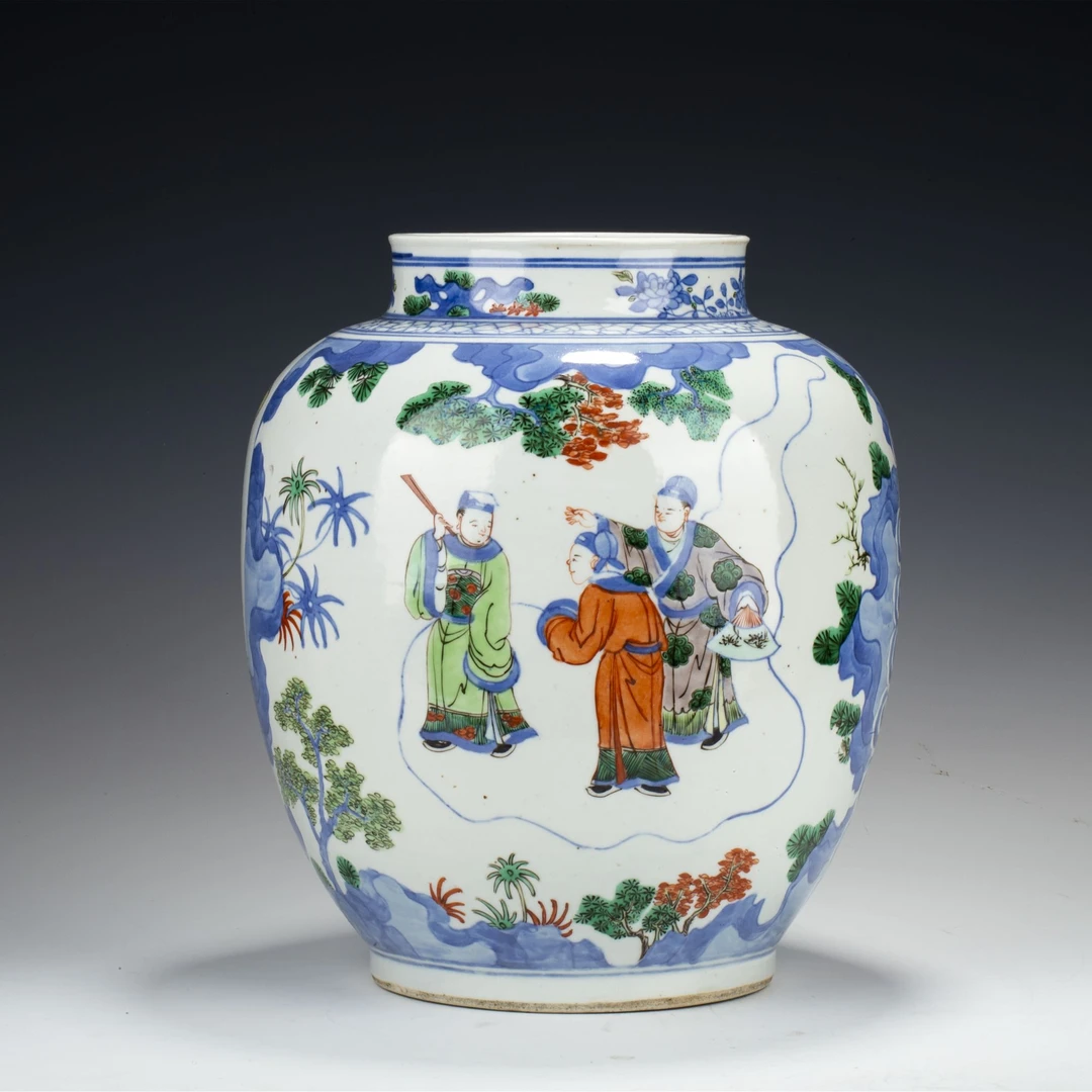 【拍卖-清晚】·青花五彩人物故事纹罐