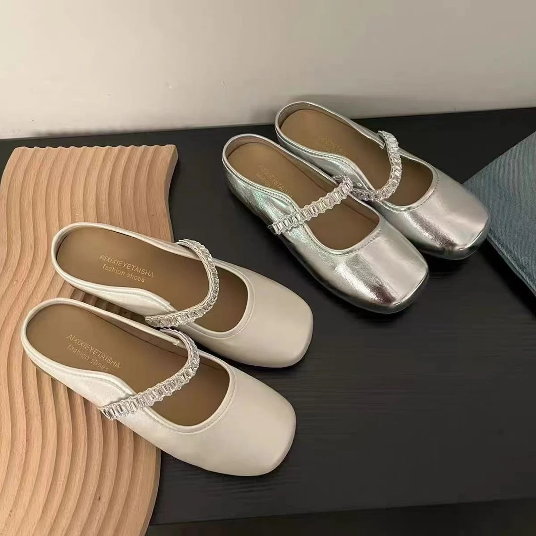 B06新款带钻圆头舒适百搭软底半拖鞋仓