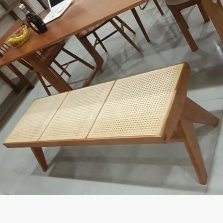 樱桃木藤编长条凳玄关换鞋凳家用餐桌长凳床尾凳昌迪加尔长凳