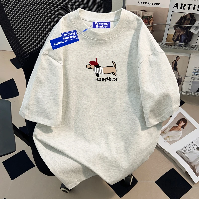 WASSUP HSUBE美式休闲腊肠狗短袖T恤男女夏季百搭潮流ins上衣情侣