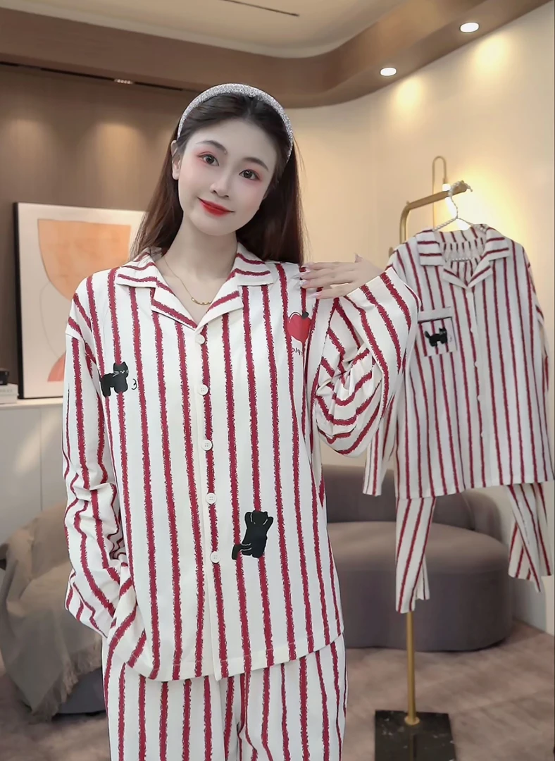 【秀秀家】情侣上新《爱心喵》棉高定长袖长裤睡衣家居服套装