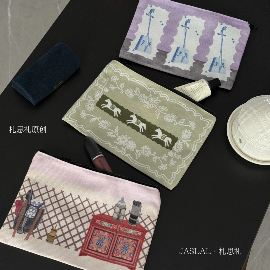 札思礼｜原创帆布双面便携多功能化妆包拉链收纳包